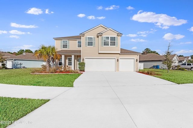 view of front of house with a garage and a front yard