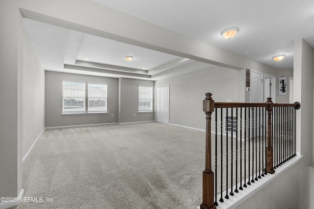 interior space featuring a raised ceiling and a textured ceiling