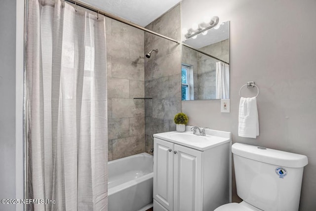 full bathroom with vanity, toilet, and shower / bath combo with shower curtain