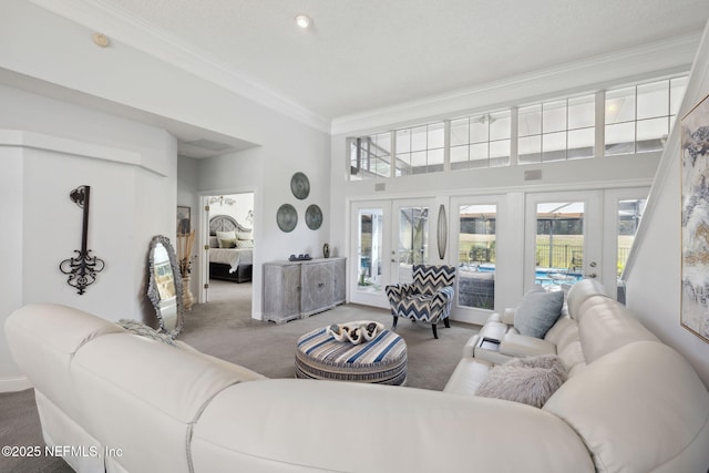 744 Cherry Grove Rd, Orange Park, FL 32073 - living room with ornamental molding, french doors, and carpet