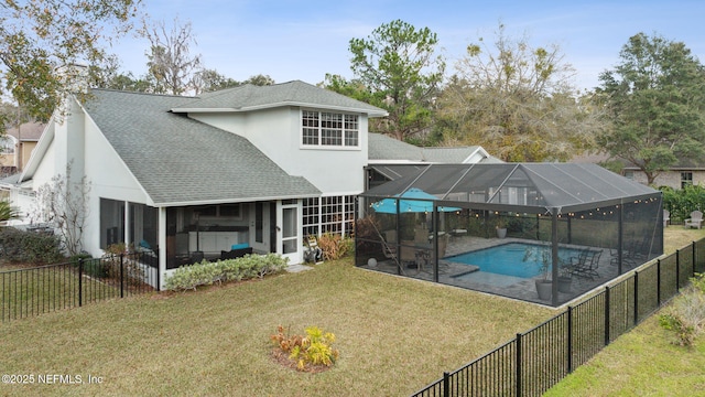 744 Cherry Grove Rd, Orange Park, FL 32073 - rear view of house featuring a fenced in pool, a lanai, a yard, a patio area, and a sunroom