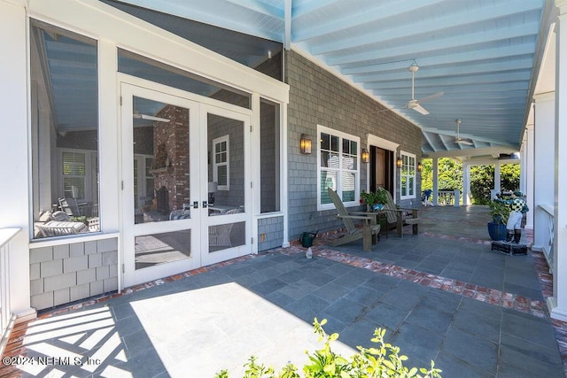 view of patio / terrace featuring french doors and ceiling fan