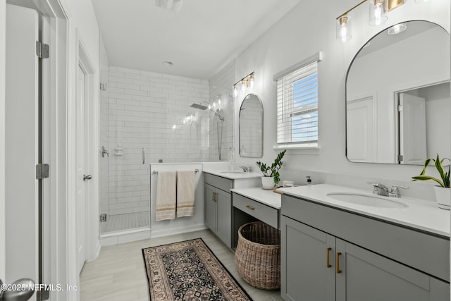 full bath featuring a shower stall and vanity