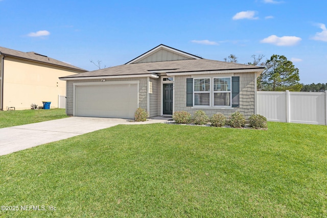 single story home featuring a garage and a front lawn