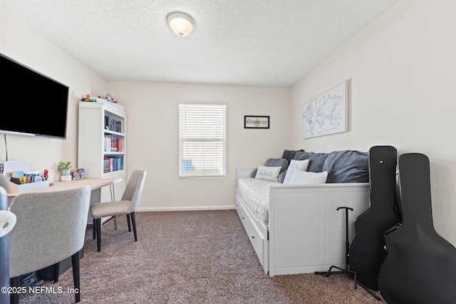 bedroom with carpet flooring and a textured ceiling