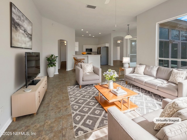 view of tiled living room