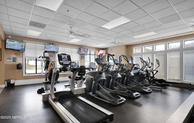 10154 Leisure Ln N Unit 22, Jacksonville, FL 32256 - workout area featuring ceiling fan, a paneled ceiling, and plenty of natural light