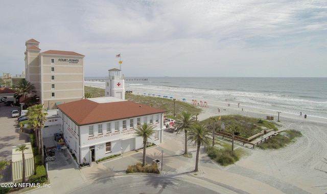 view of water feature with a beach view