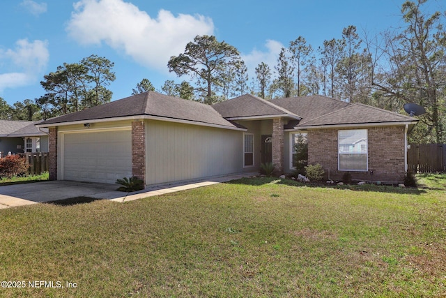 single story home featuring a garage and a front lawn