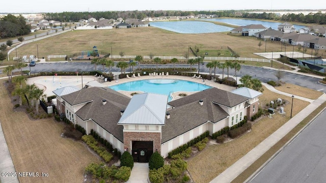 aerial view featuring a water view