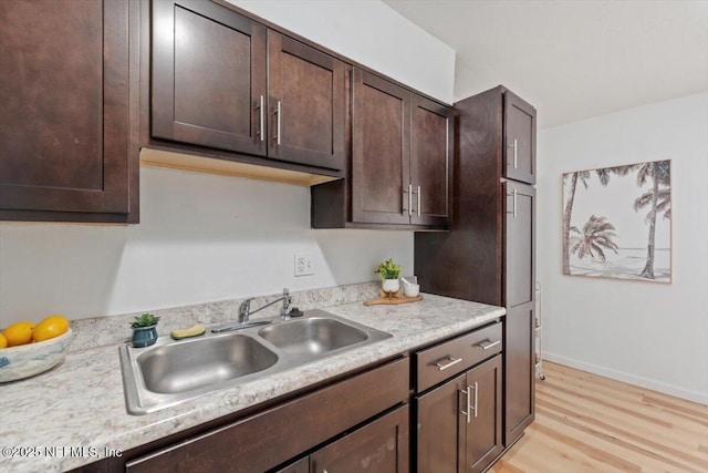 kitchen featuring light hardwood / wood-style flooring, sink, and dark brown cabinets