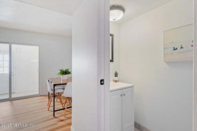 bathroom featuring wood-type flooring and vanity