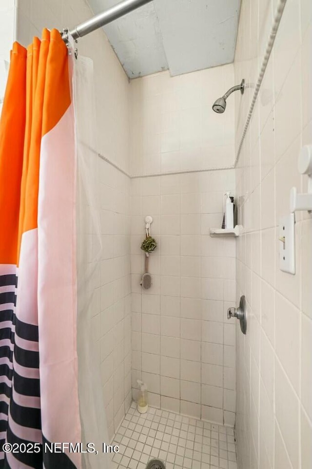 bathroom featuring a shower with shower curtain