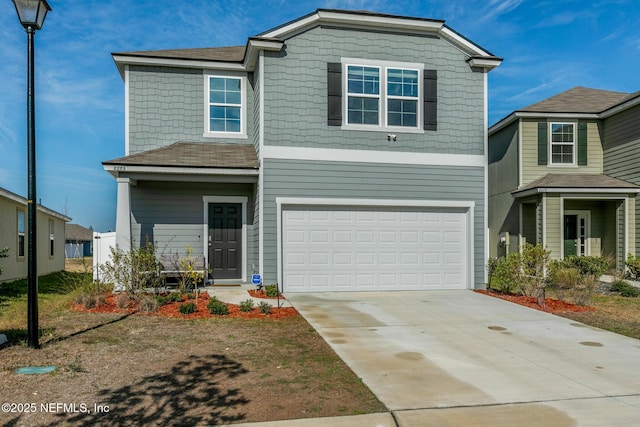 front of property with a garage