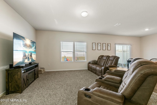 living room with light colored carpet