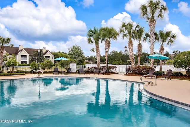 view of swimming pool featuring a patio area