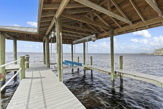 dock area featuring a water view and boat lift