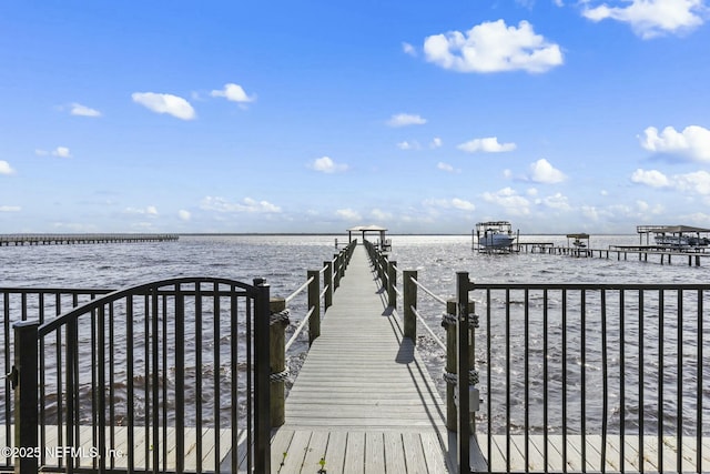 view of dock featuring a pier and a water view