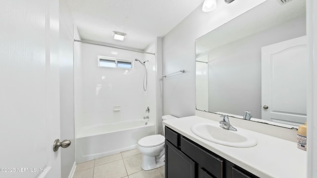 full bathroom featuring tub / shower combination, vanity, toilet, and tile patterned floors