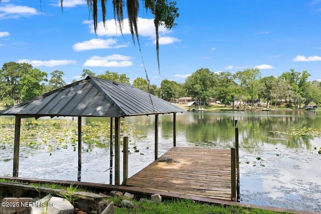 view of dock featuring a water view