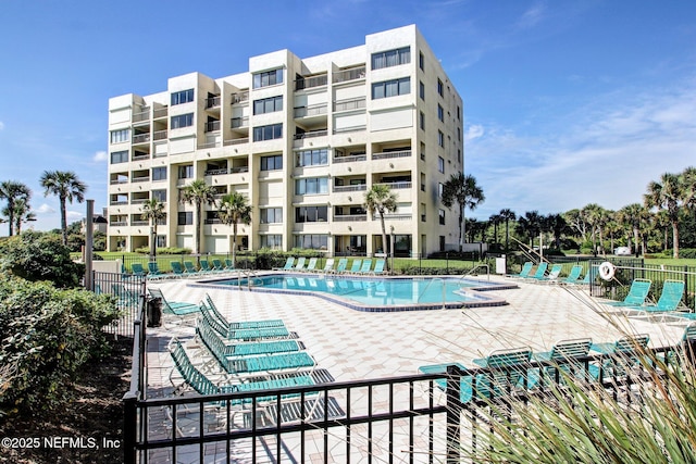 view of swimming pool featuring a patio