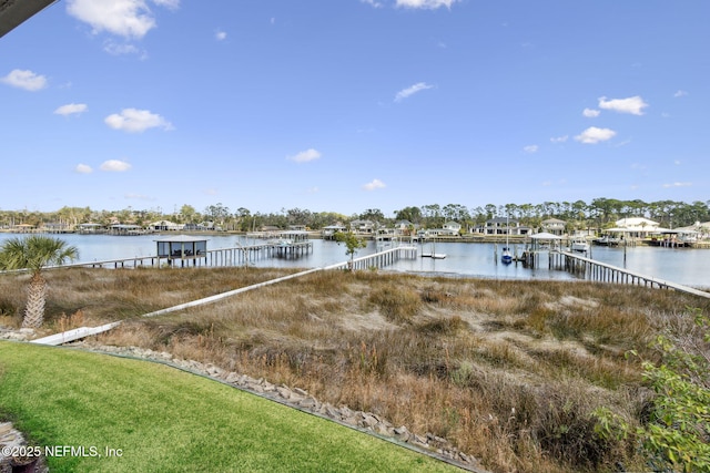 view of dock with a water view