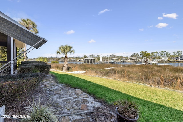 view of yard with a water view