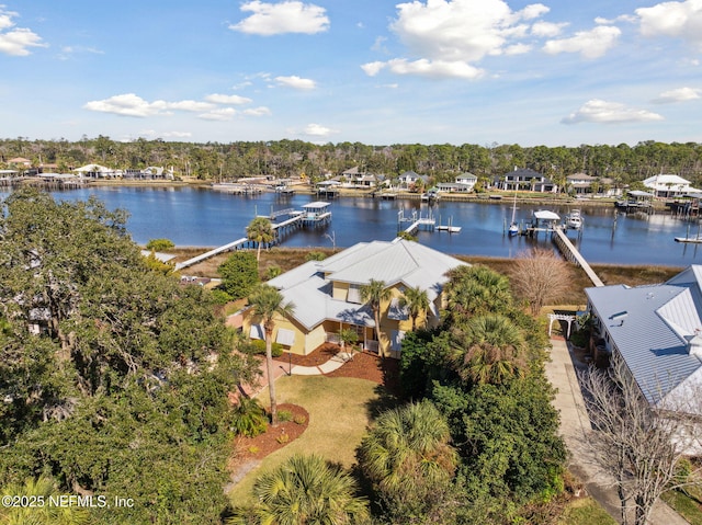 bird's eye view featuring a water view