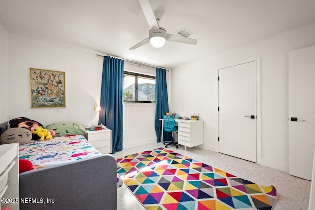 bedroom featuring ceiling fan