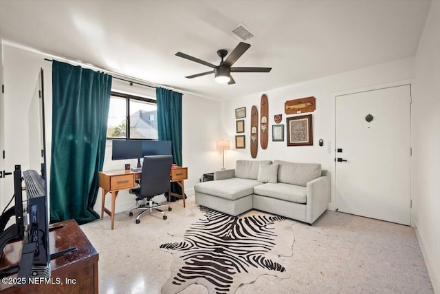 living room with ceiling fan