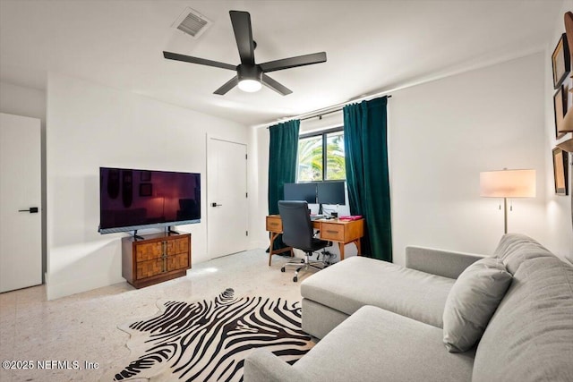 living room featuring ceiling fan