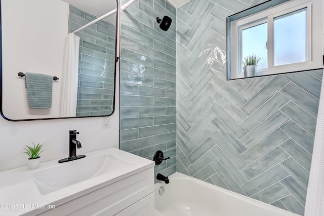 bathroom with vanity and shower / tub combo