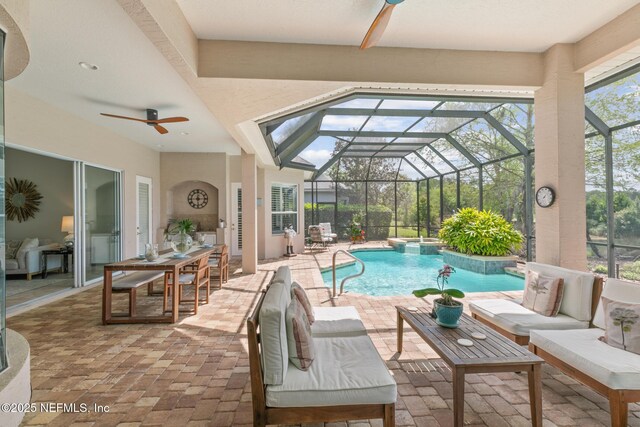 2095 Crown Dr, Saint Augustine, FL 32092 - view of swimming pool with an outdoor living space, ceiling fan, a lanai, and a patio area