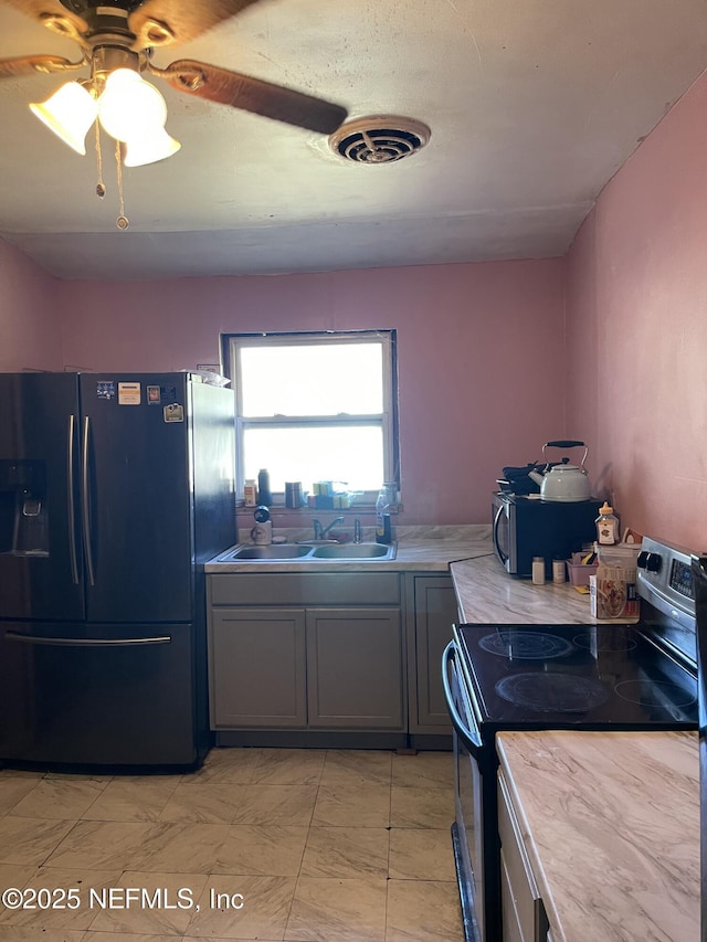 kitchen featuring sink, gray cabinets, and stainless steel appliances