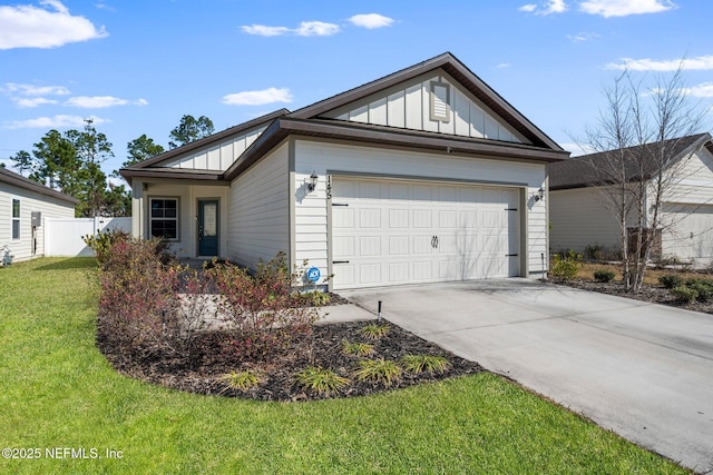 exterior space with a garage and a yard