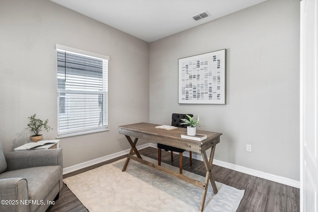 office area with hardwood / wood-style floors