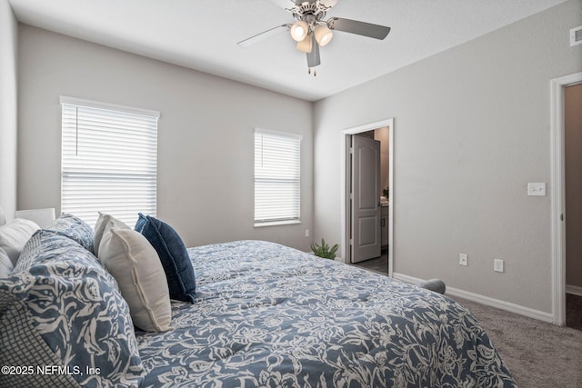 bedroom featuring carpet flooring and ceiling fan