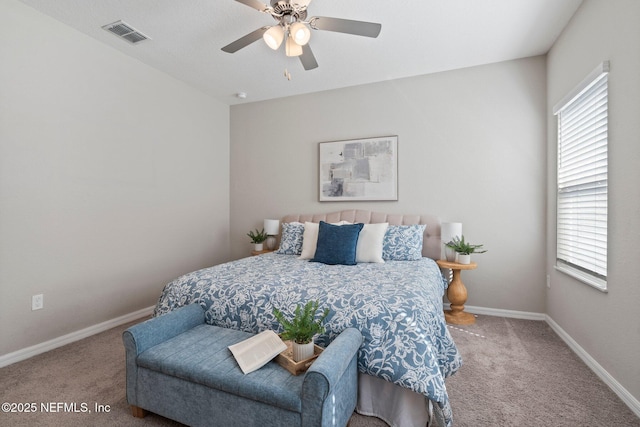 bedroom featuring carpet flooring and ceiling fan