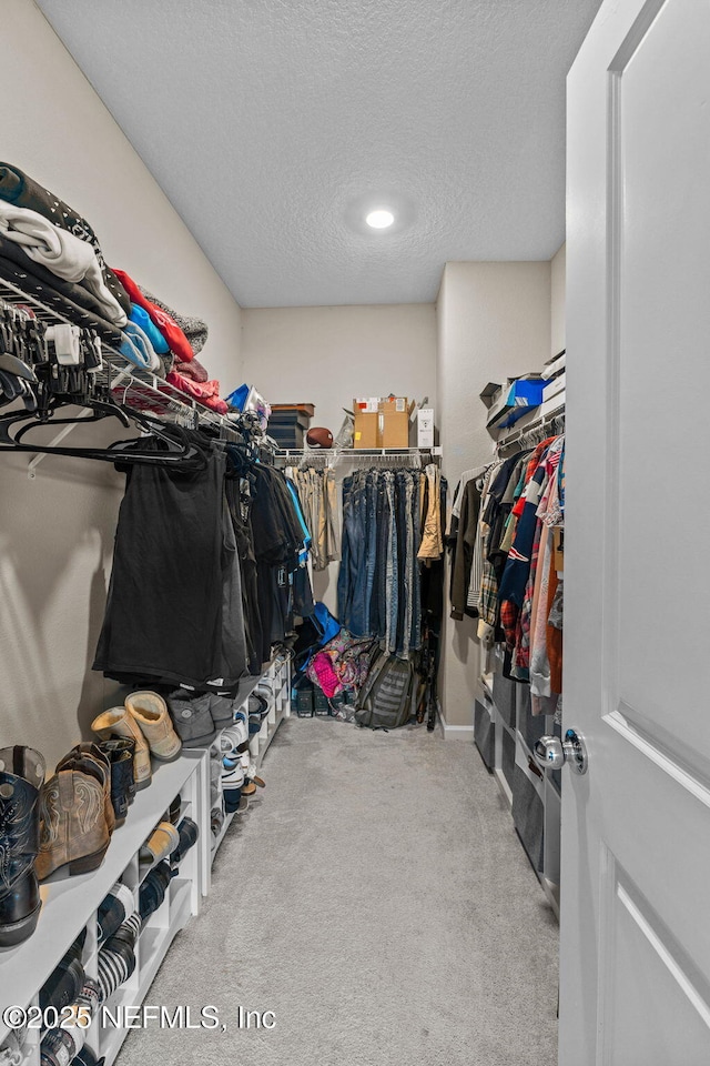 walk in closet featuring carpet floors