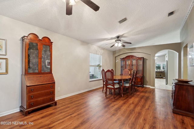 1336 River City St, Saint Augustine, FL 32092 - dining space featuring dark wood-style floors, a textured ceiling, and a ceiling fan