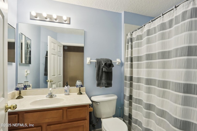 1336 River City St, Saint Augustine, FL 32092 - bathroom with curtained shower, vanity, toilet, and a textured ceiling