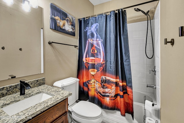 full bathroom with vanity, toilet, and shower / bath combo with shower curtain