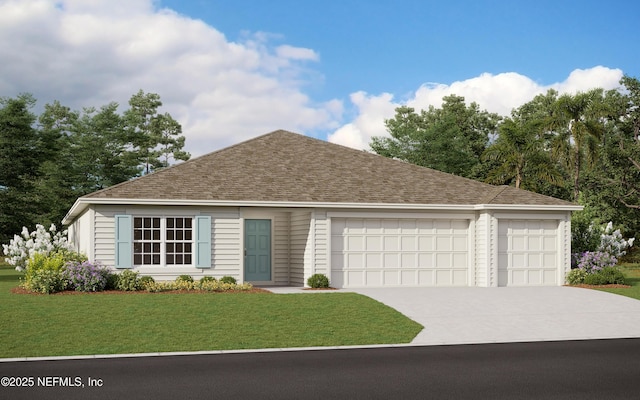 view of front of home featuring a garage and a front lawn