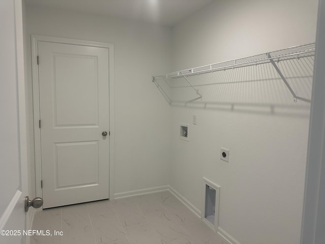 laundry room featuring washer hookup, laundry area, marble finish floor, and electric dryer hookup