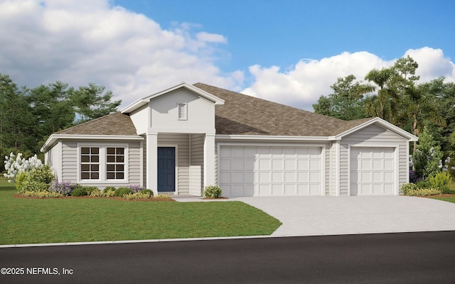 view of front facade with a garage and a front lawn