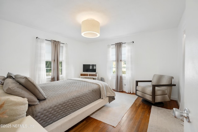 bedroom featuring multiple windows and hardwood / wood-style flooring