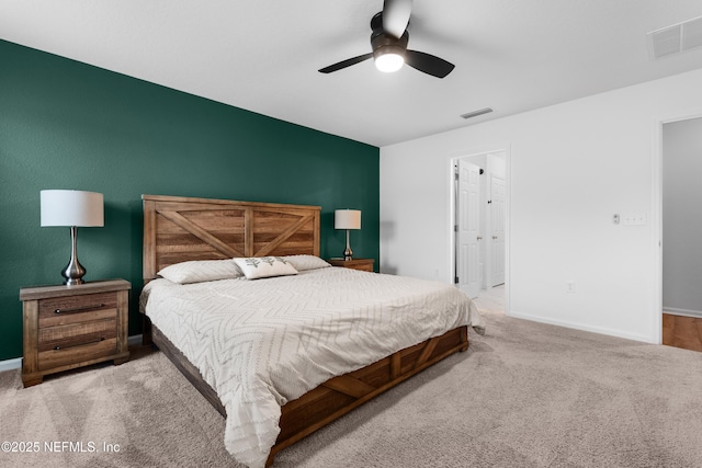 bedroom featuring carpet flooring and ceiling fan