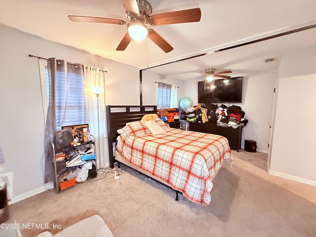 bedroom featuring carpet floors and ceiling fan