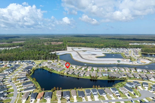 bird's eye view featuring a water view