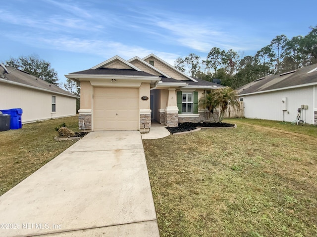 view of front of home featuring a garage and a front lawn